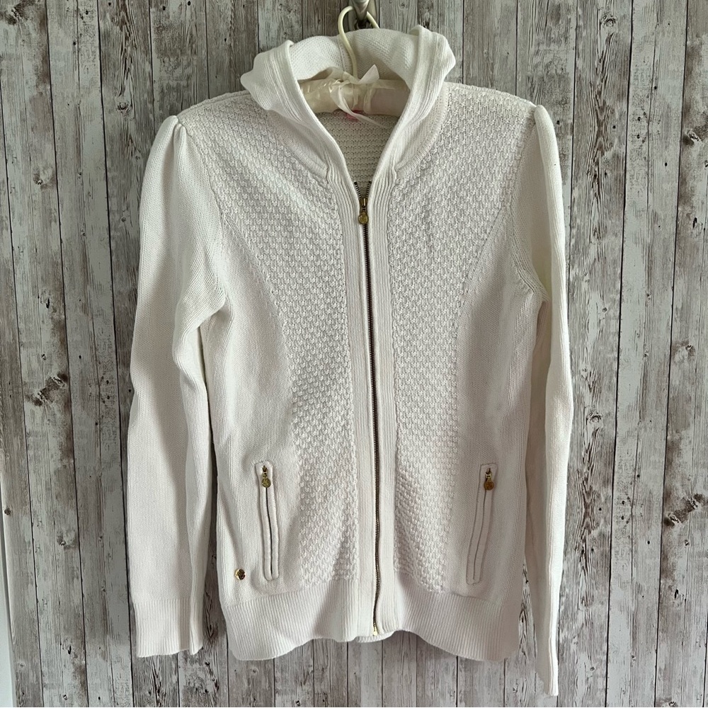 Lilly Pulitzer White Hooded Cotton Cardigan Small